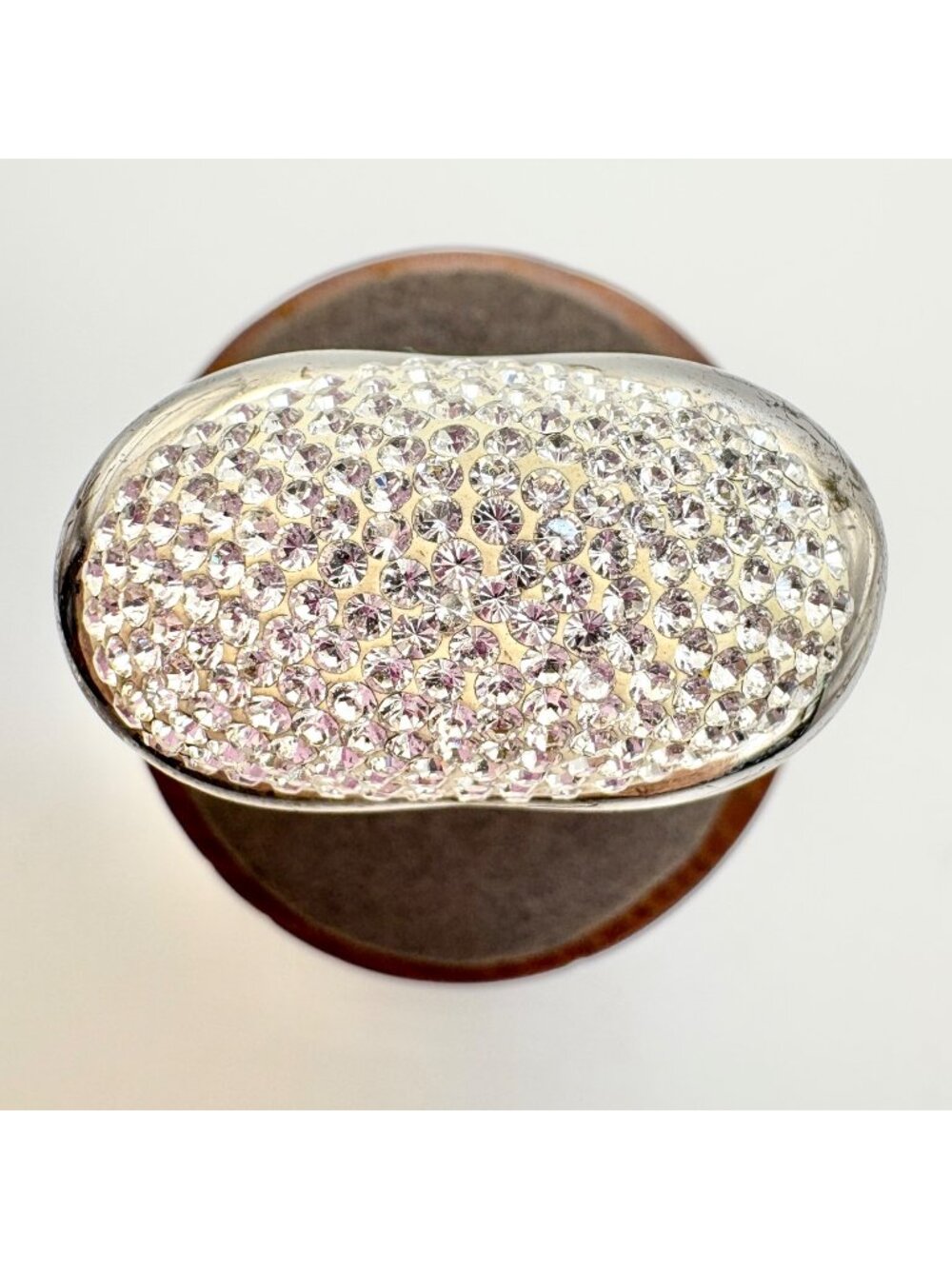 Pave Crystals & Enamel Statement Ring Sterling Silver 925 Size 10.5